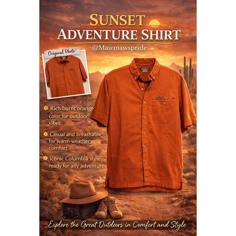 Columbia Mens Short Sleeve Button Down Shirt Burnt Orange Outdoor Large